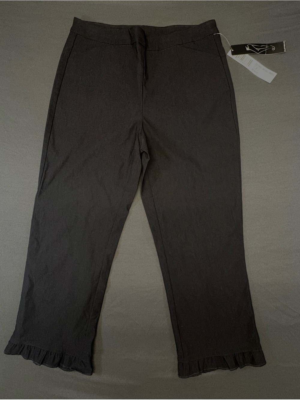 Tribal Black Ruffle Hem Cropped Pull On Pants Size 8 NWT